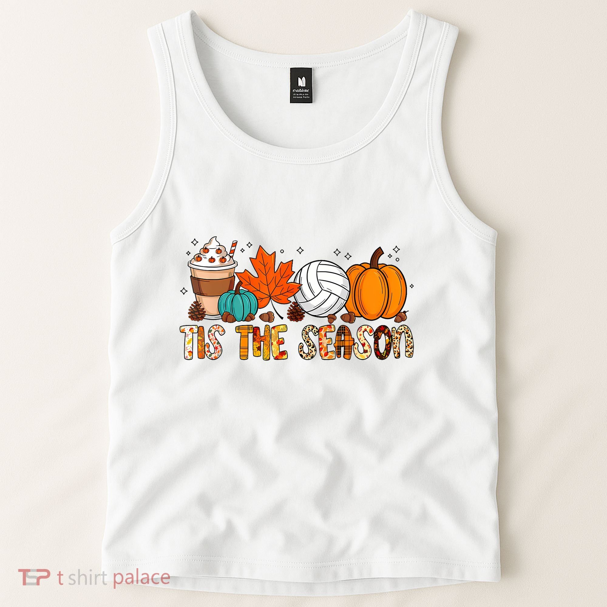 Tis The Season Volleyball Pumpkin Leaf Latte Fall Autumn Boy Tank Top