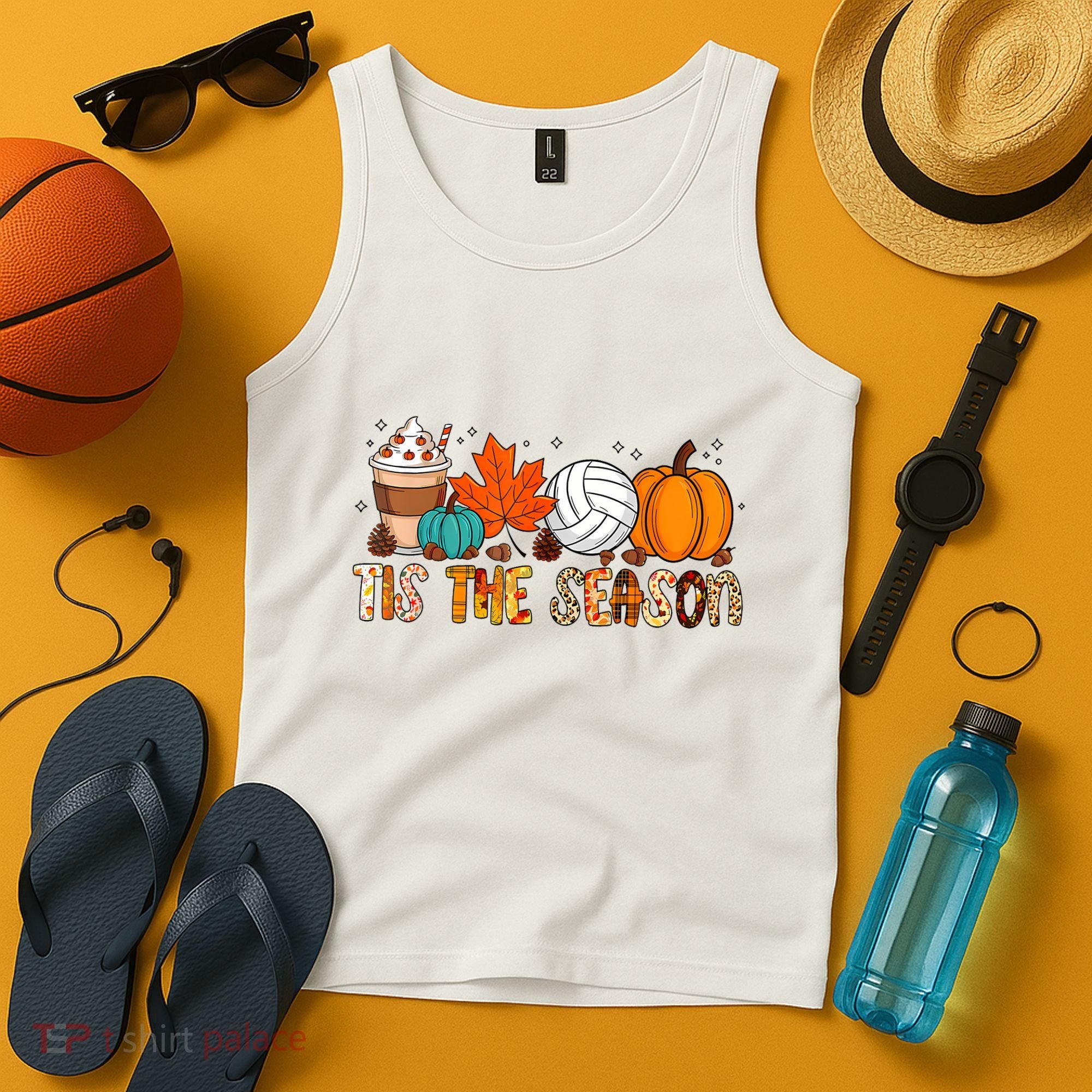 Tis The Season Volleyball Pumpkin Leaf Latte Fall Autumn Boy Tank Top