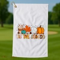 Tis The Season Volleyball Pumpkin Leaf Latte Fall Autumn Boy Golf Towel thumb 1