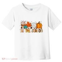 Tis The Season Volleyball Pumpkin Leaf Latte Fall Autumn Boy Toddler T-Shirt thumb 0