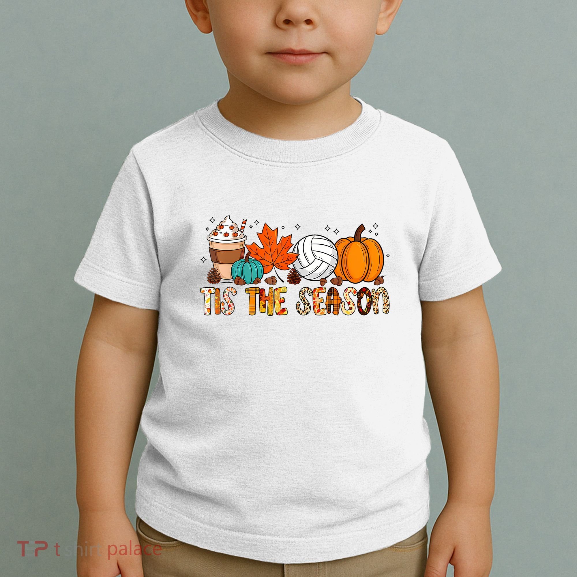 Tis The Season Volleyball Pumpkin Leaf Latte Fall Autumn Boy Toddler T-Shirt