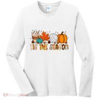 Tis The Season Volleyball Pumpkin Leaf Latte Fall Autumn Boy Women's Long Sleeve Shirt thumb 0