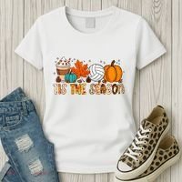 Tis The Season Volleyball Pumpkin Leaf Latte Fall Autumn Boy Women's T-Shirt thumb 3