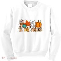 Tis The Season Volleyball Pumpkin Leaf Latte Fall Autumn Boy Kids Sweatshirt thumb 0