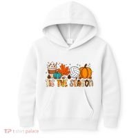 Tis The Season Volleyball Pumpkin Leaf Latte Fall Autumn Boy Kids Hoodie thumb 0