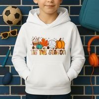 Tis The Season Volleyball Pumpkin Leaf Latte Fall Autumn Boy Kids Hoodie thumb 2