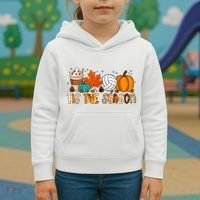 Tis The Season Volleyball Pumpkin Leaf Latte Fall Autumn Boy Kids Hoodie thumb 3