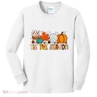 Tis The Season Volleyball Pumpkin Leaf Latte Fall Autumn Boy Kids Long Sleeve Shirt thumb 0