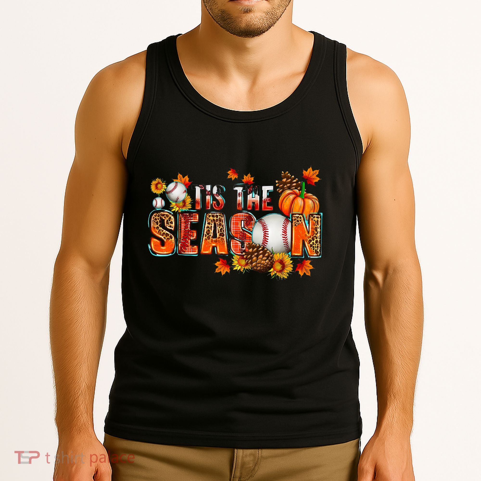 Tis The Season Baseball Fall Season Thanksgiving Pumpkin Tank Top