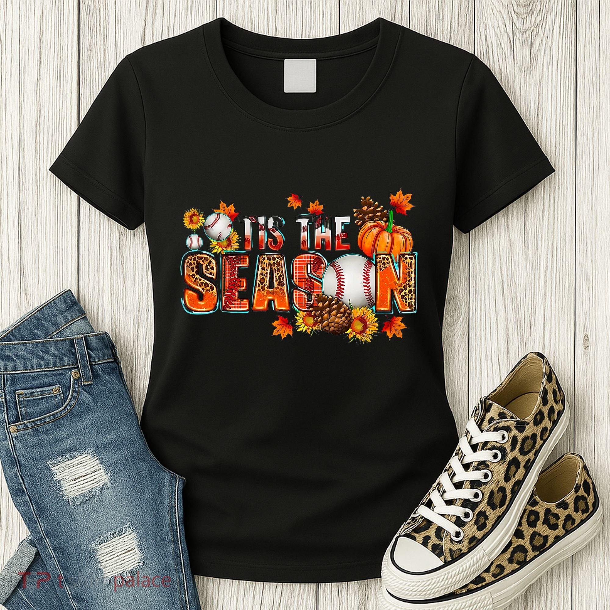 Tis The Season Baseball Fall Season Thanksgiving Pumpkin Women's T-Shirt
