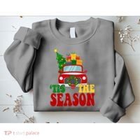 Tis The Season Jolly Christmas Truck Sweatshirt thumb 2