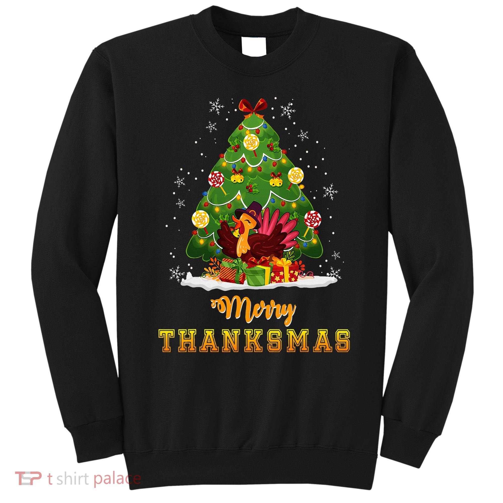 Turkey Tree Santa Merry Thanksmas Christmas Thanksgiving Sweatshirt