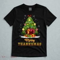 Turkey Tree Santa Merry Thanksmas Christmas Thanksgiving T-Shirt thumb 5
