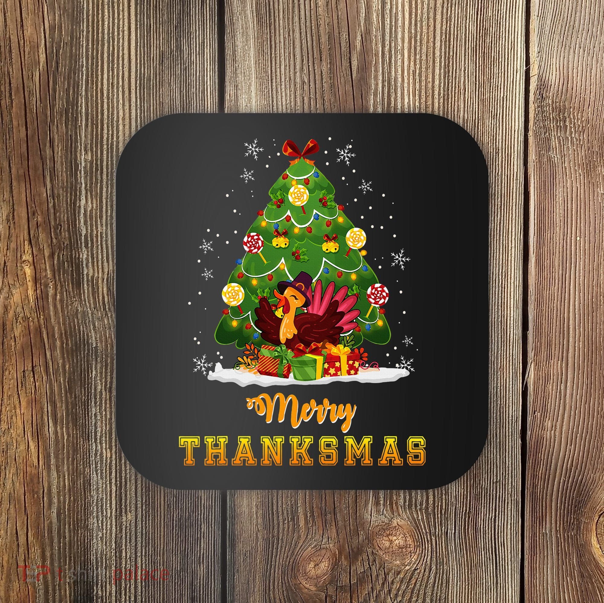 Turkey Tree Santa Merry Thanksmas Christmas Thanksgiving Coaster