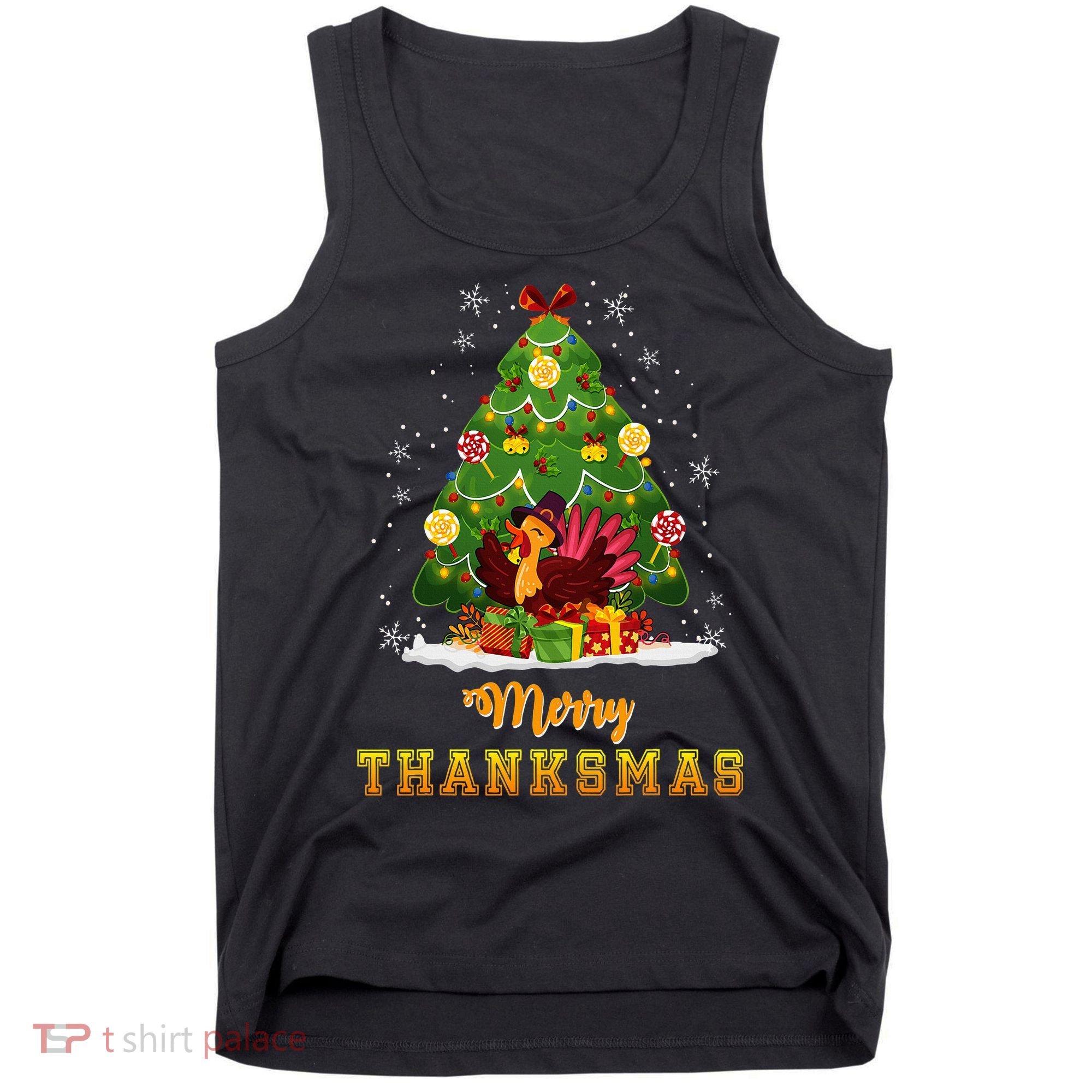 Turkey Tree Santa Merry Thanksmas Christmas Thanksgiving Tank Top