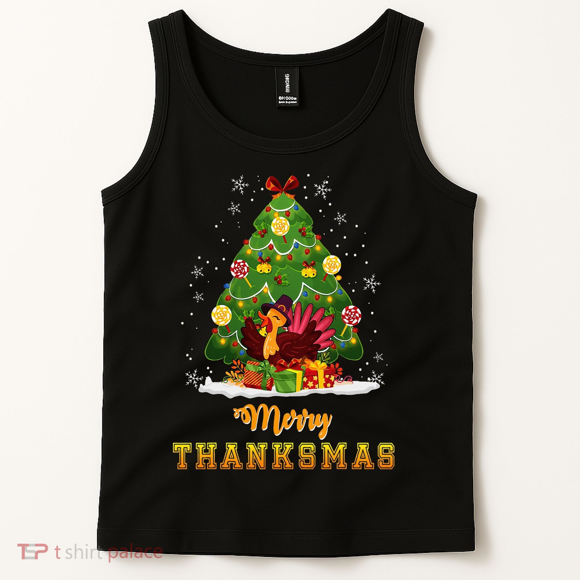 Turkey Tree Santa Merry Thanksmas Christmas Thanksgiving Tank Top