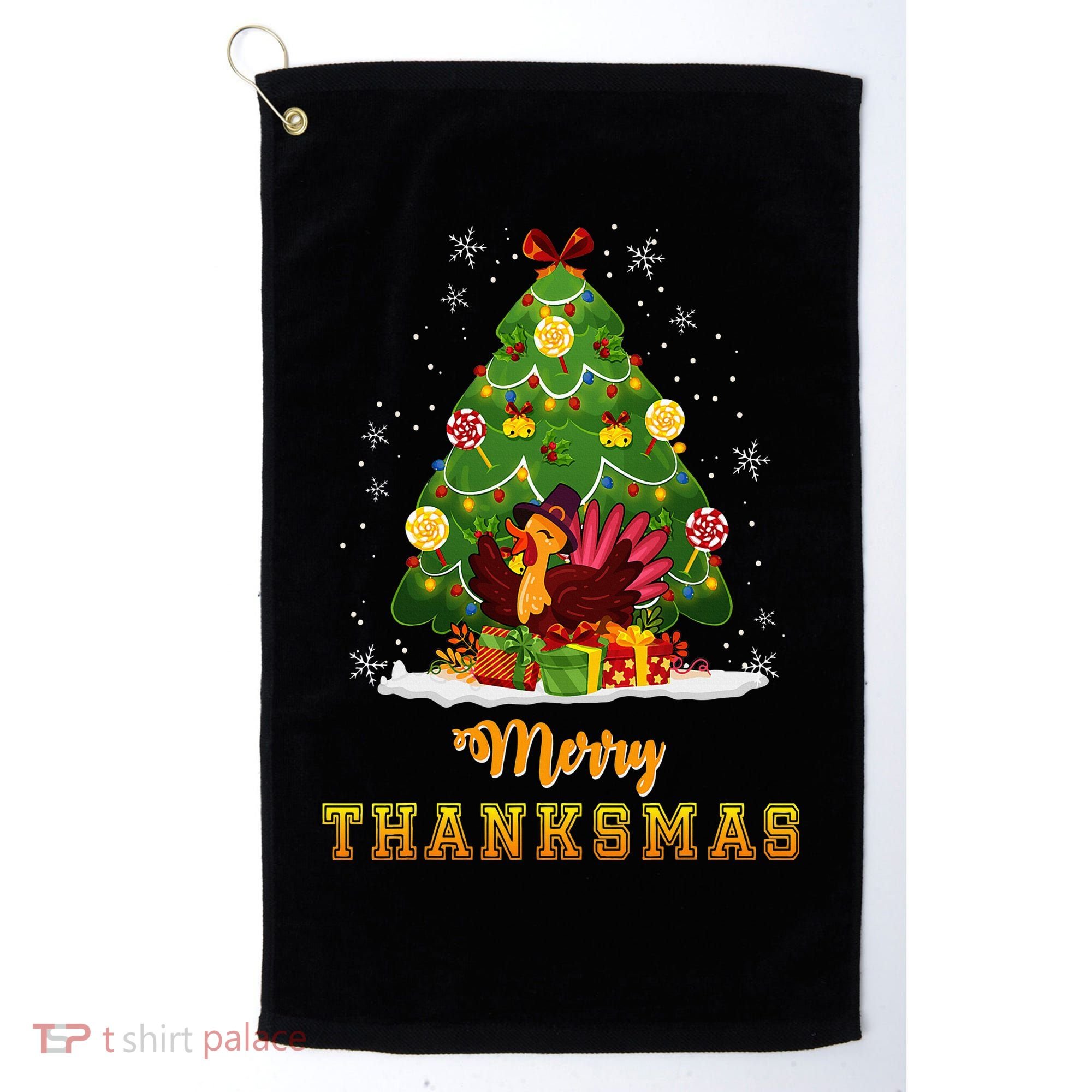 Turkey Tree Santa Merry Thanksmas Christmas Thanksgiving Golf Towel
