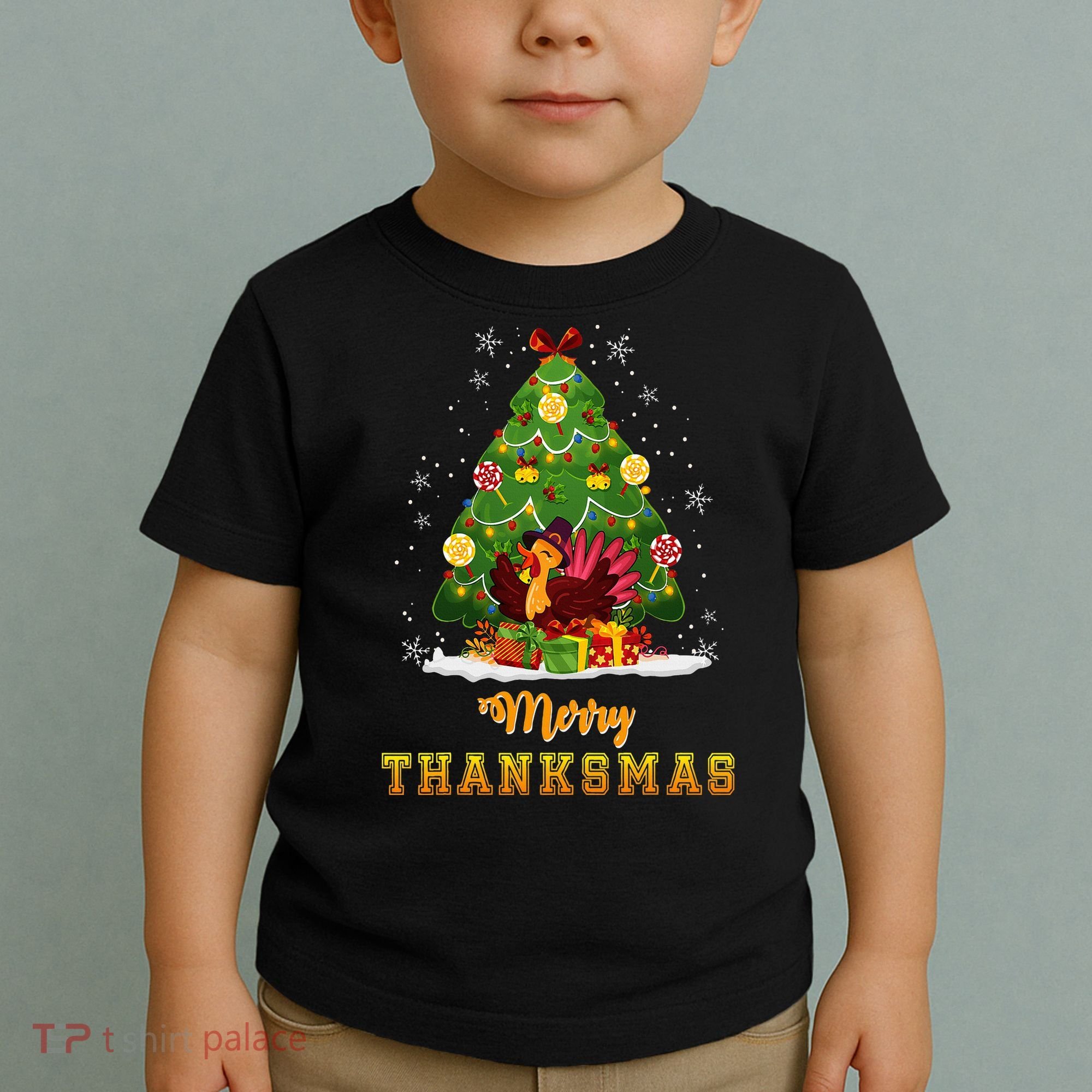 Turkey Tree Santa Merry Thanksmas Christmas Thanksgiving Toddler T-Shirt