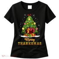 Turkey Tree Santa Merry Thanksmas Christmas Thanksgiving Women's T-Shirt thumb 0