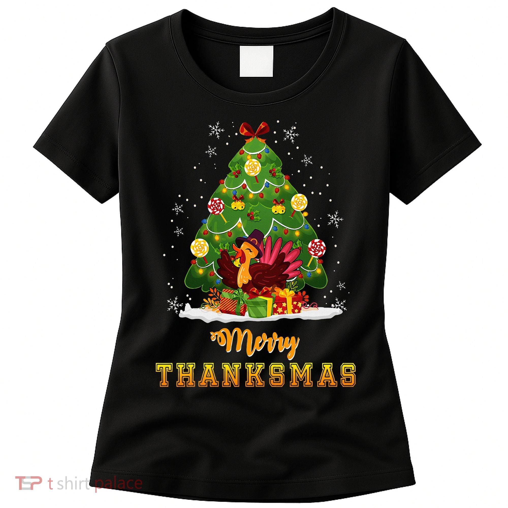 Turkey Tree Santa Merry Thanksmas Christmas Thanksgiving Women's T-Shirt