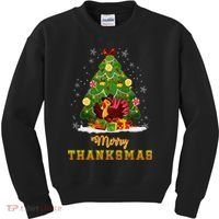 Turkey Tree Santa Merry Thanksmas Christmas Thanksgiving Kids Sweatshirt thumb 0