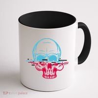 Two Tone Skull With Distortion Coffee Mug thumb 1