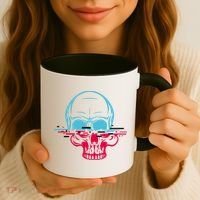 Two Tone Skull With Distortion Coffee Mug thumb 3