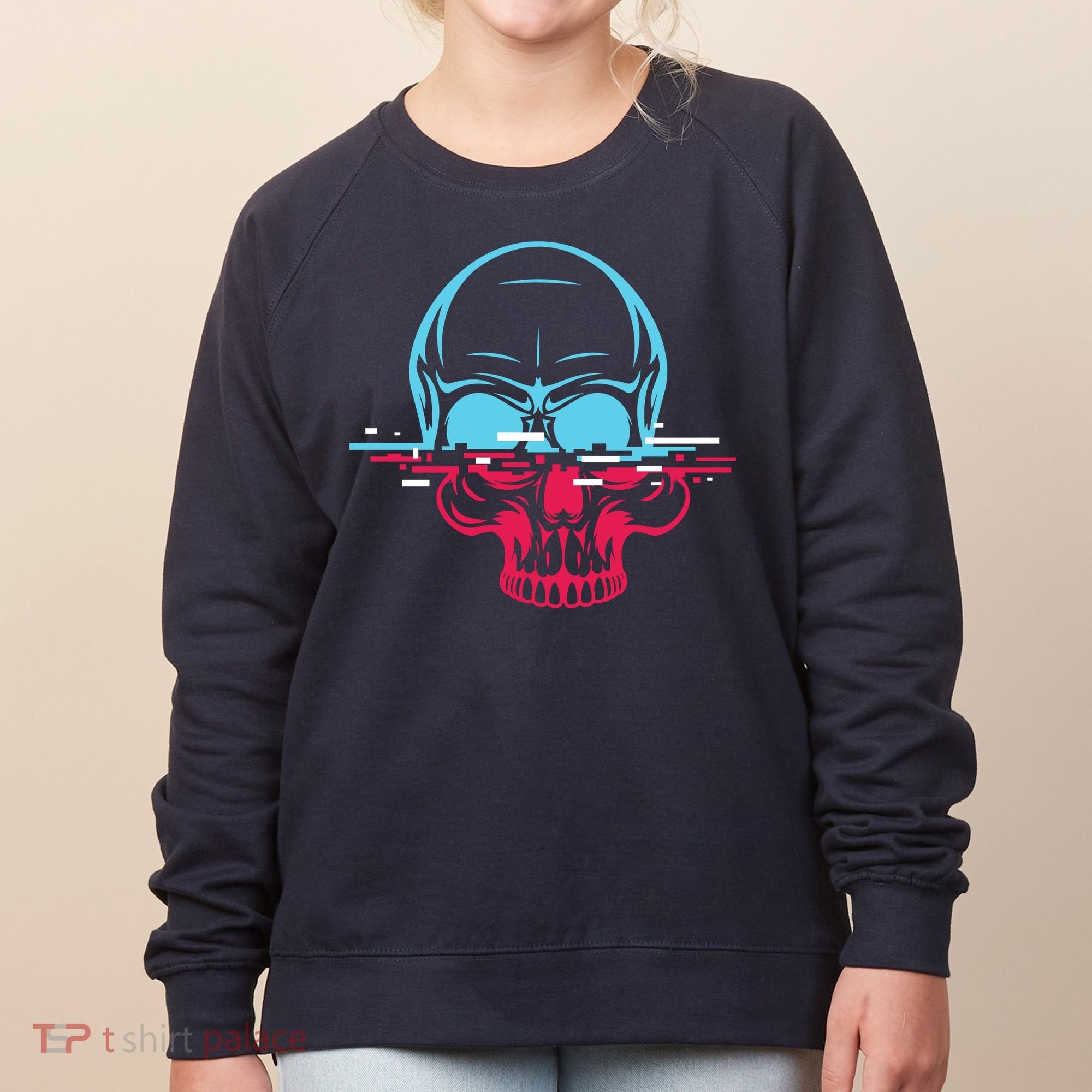 Two Tone Skull With Distortion Women's Sweatshirt