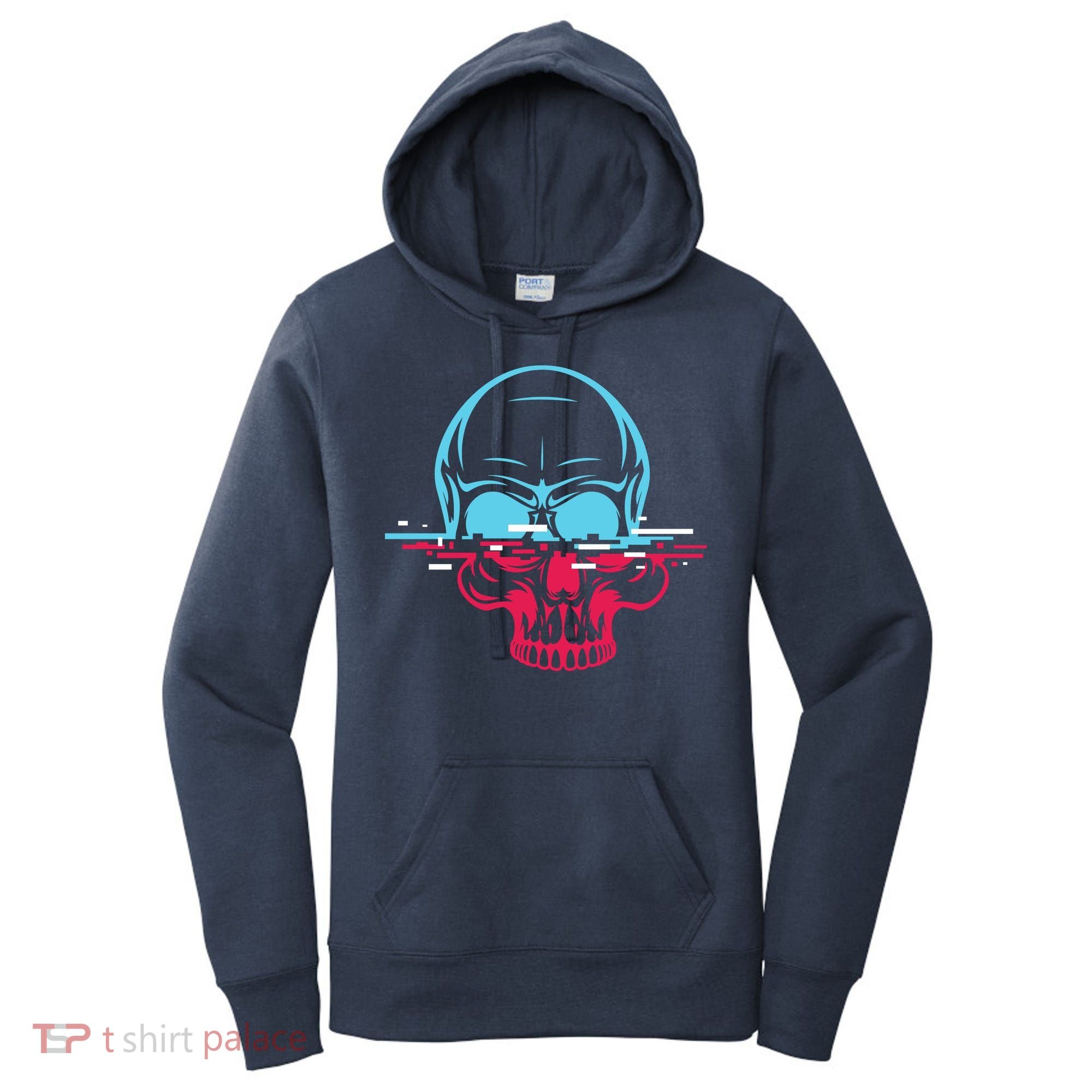 Two Tone Skull With Distortion Women's Hoodie