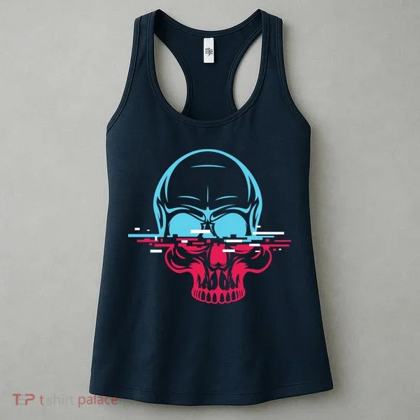 Two Tone Skull With Distortion Women's Tank Top