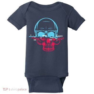 Two Tone Skull With Distortion Baby Bodysuit