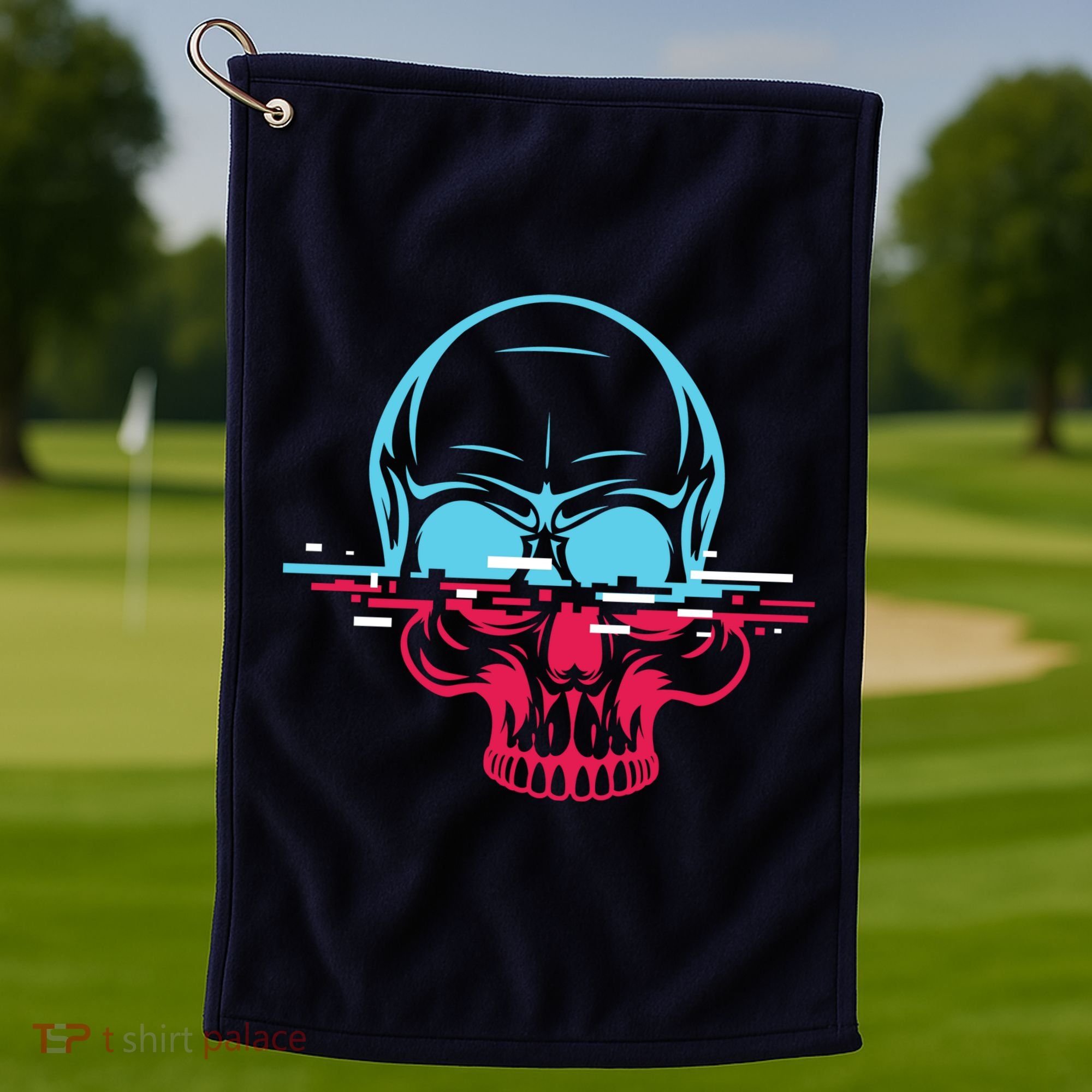 Two Tone Skull With Distortion Golf Towel