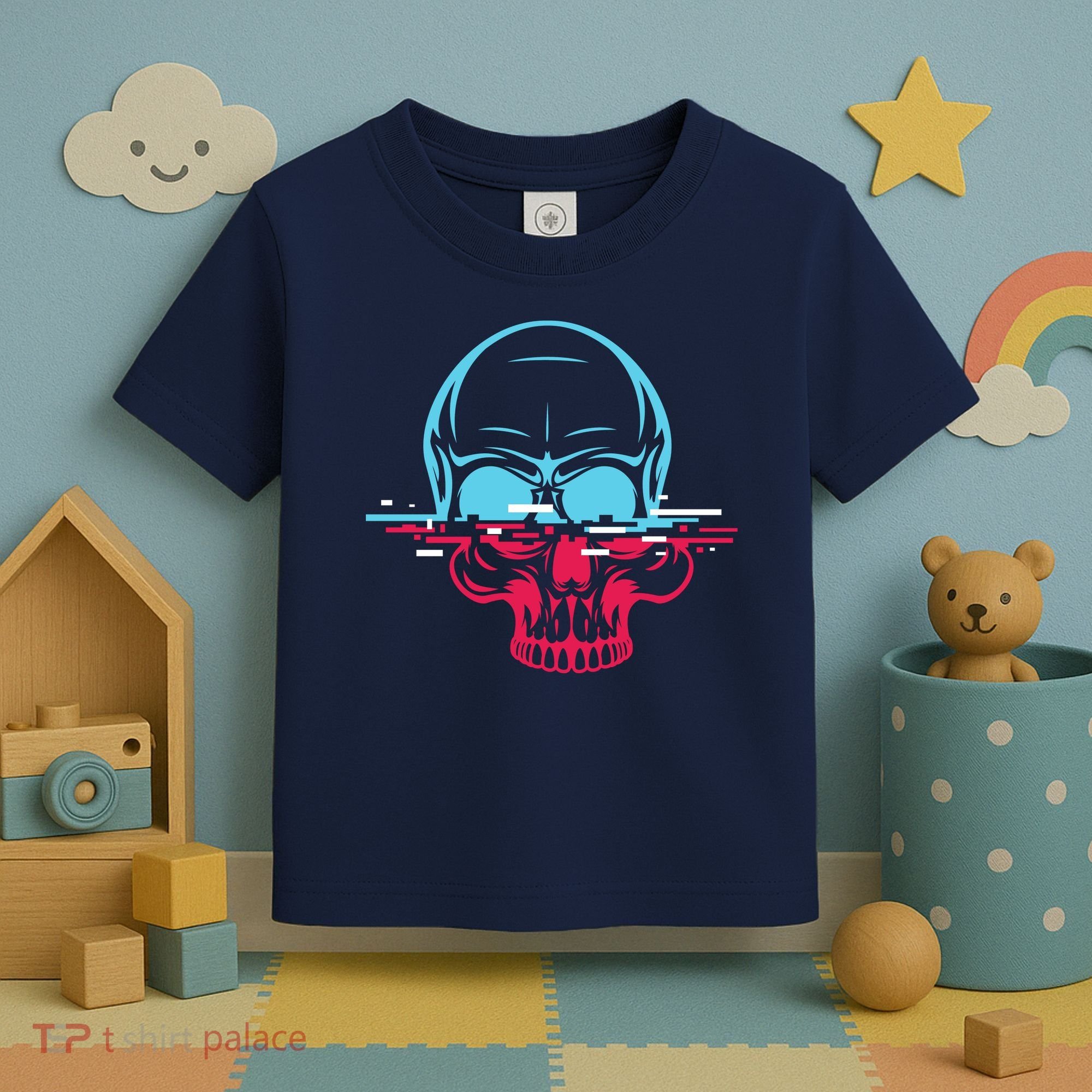Two Tone Skull With Distortion Toddler T-Shirt