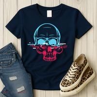 Two Tone Skull With Distortion Women's T-Shirt thumb 3
