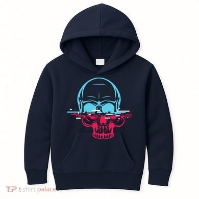 Two Tone Skull With Distortion Kids Hoodie