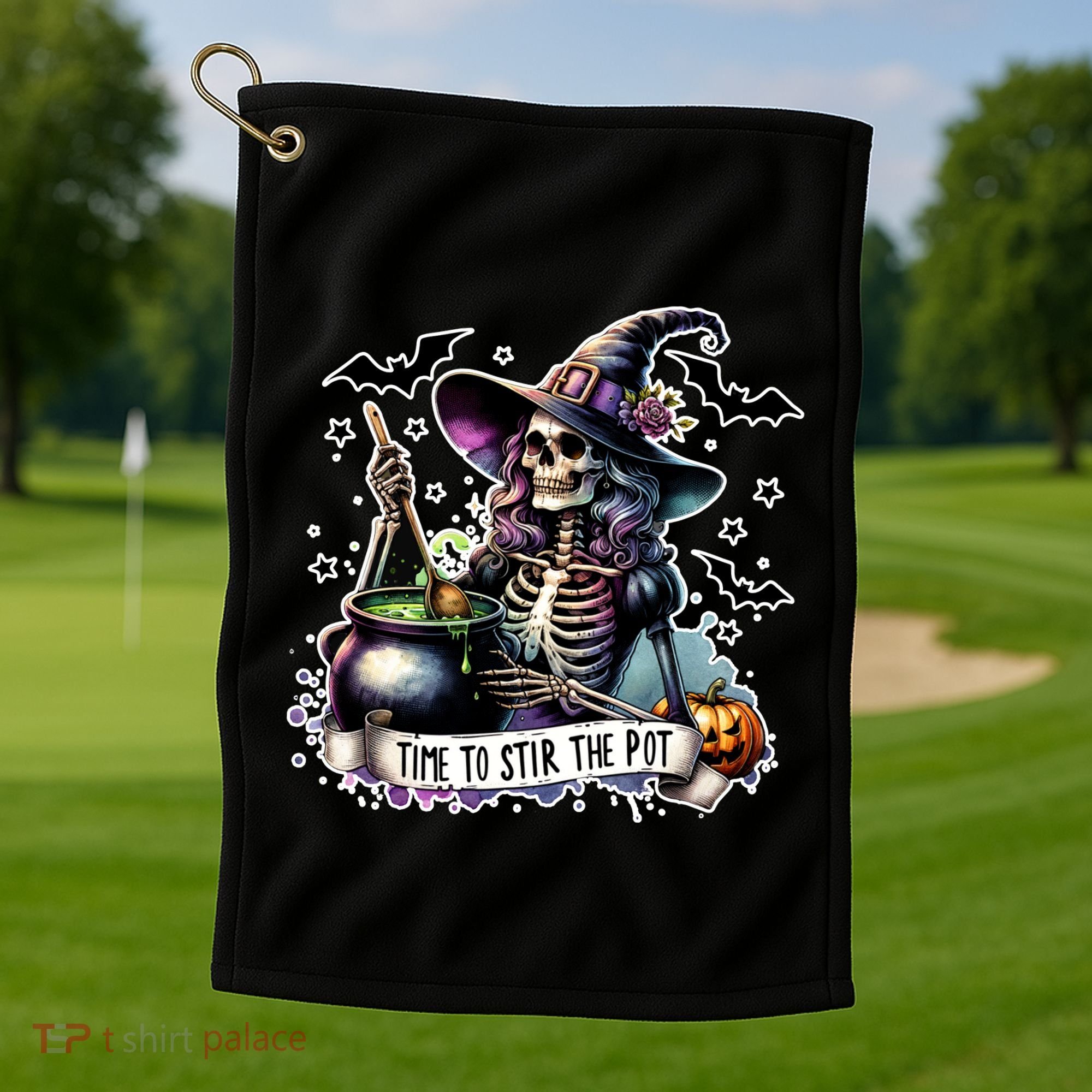 Time To Stir The Pot Witch Halloween Golf Towel