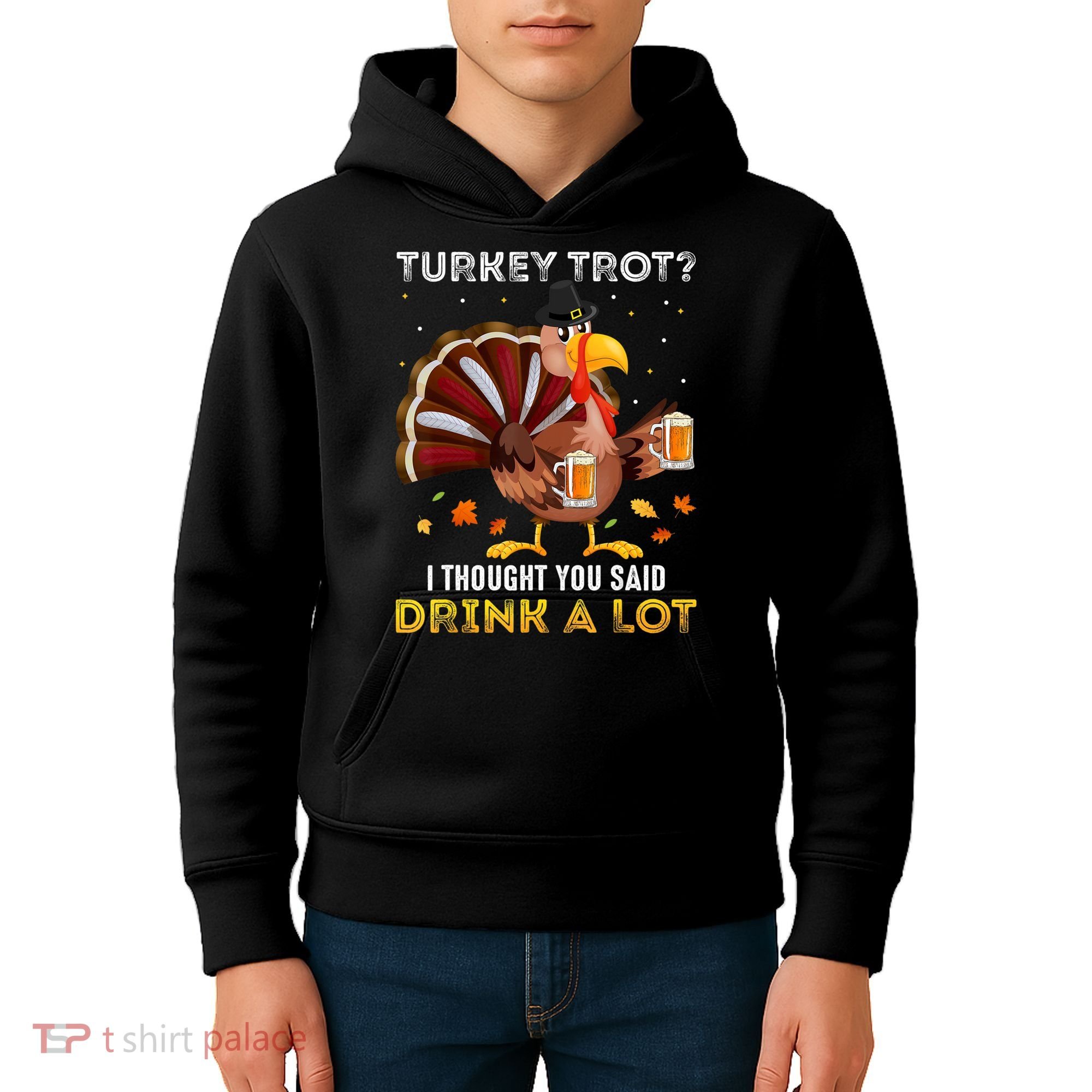 Turkey Trot Squad Running Drinking Matching Thanksgiving Kids Hoodie