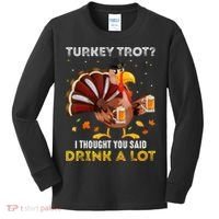 Turkey Trot Squad Running Drinking Matching Thanksgiving Kids Long Sleeve Shirt thumb 0