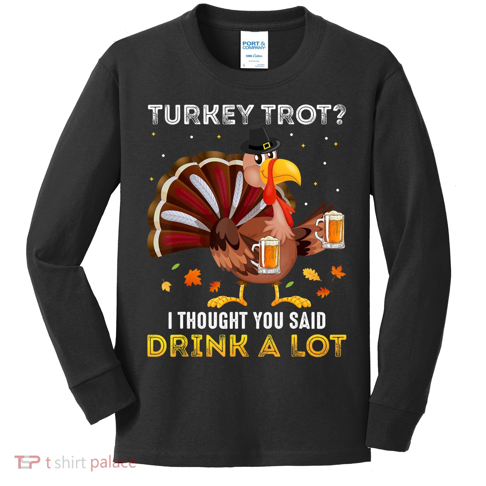 Turkey Trot Squad Running Drinking Matching Thanksgiving Kids Long Sleeve Shirt