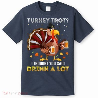 Turkey Trot Squad Running Drinking Matching Thanksgiving T-Shirt