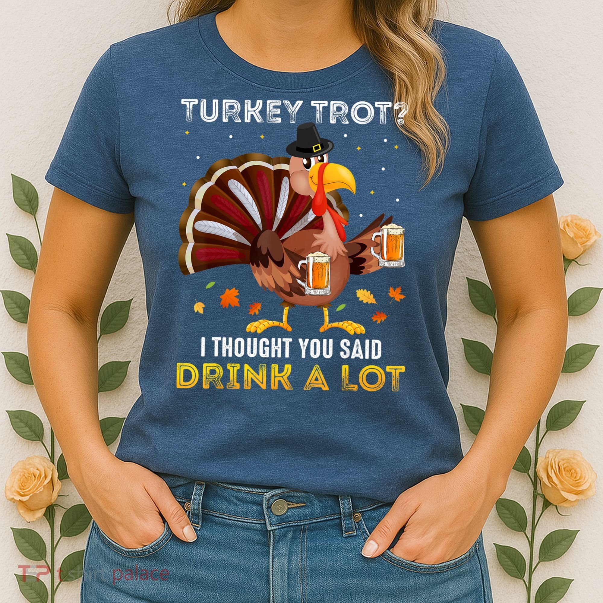 Turkey Trot Squad Running Drinking Matching Thanksgiving Women's T-Shirt