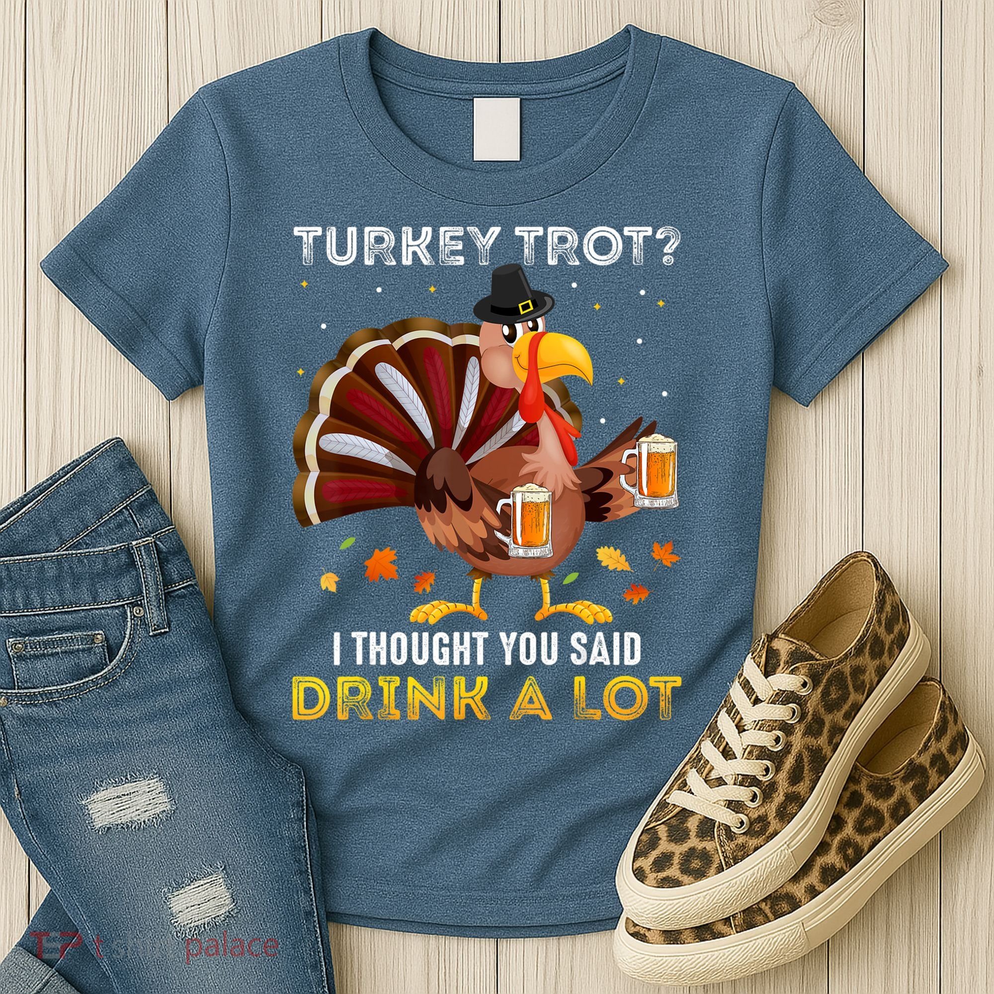 Turkey Trot Squad Running Drinking Matching Thanksgiving Women's T-Shirt
