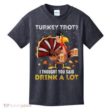 Turkey Trot Squad Running Drinking Matching Thanksgiving Kids T-Shirt