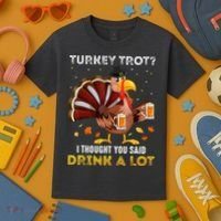 Turkey Trot Squad Running Drinking Matching Thanksgiving Kids T-Shirt thumb 3