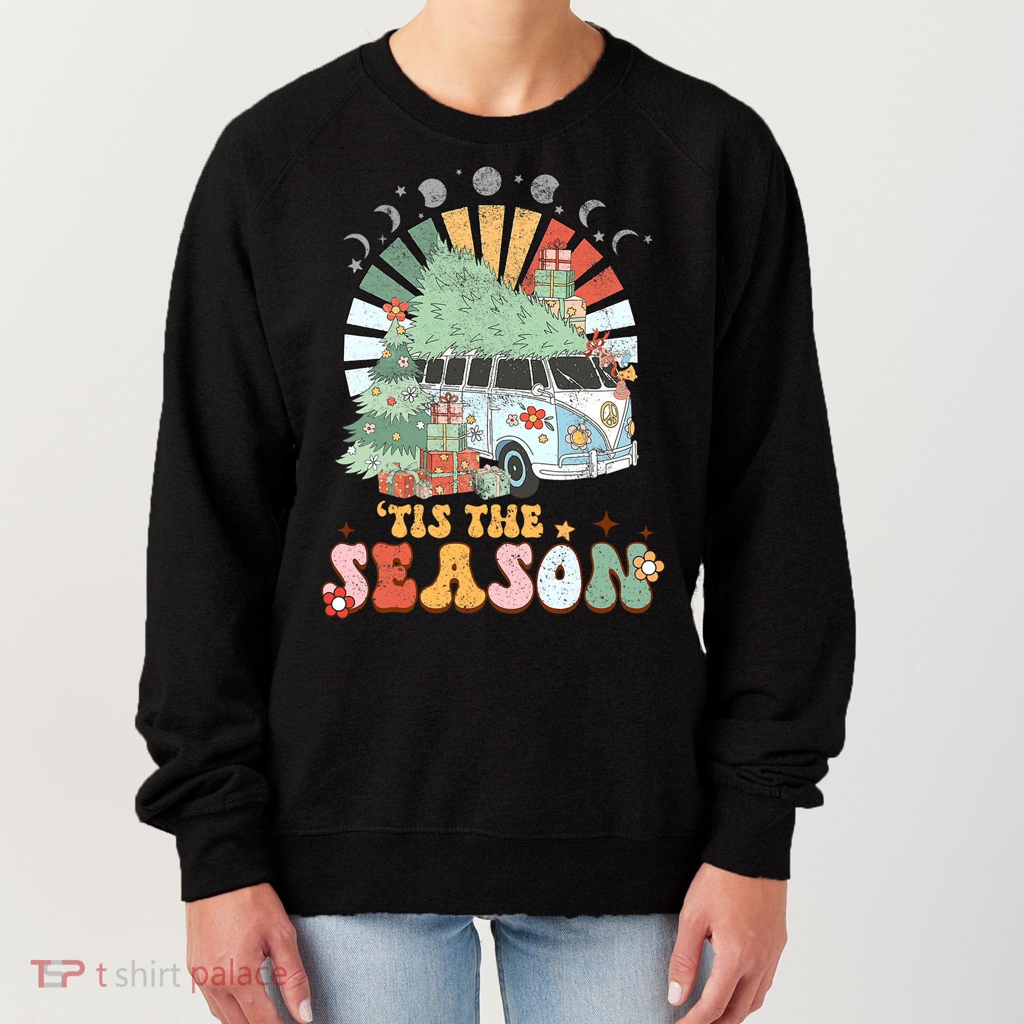 Tis' The Season Merry Camper Christmas Tree RV Camping Xmas Women's Sweatshirt