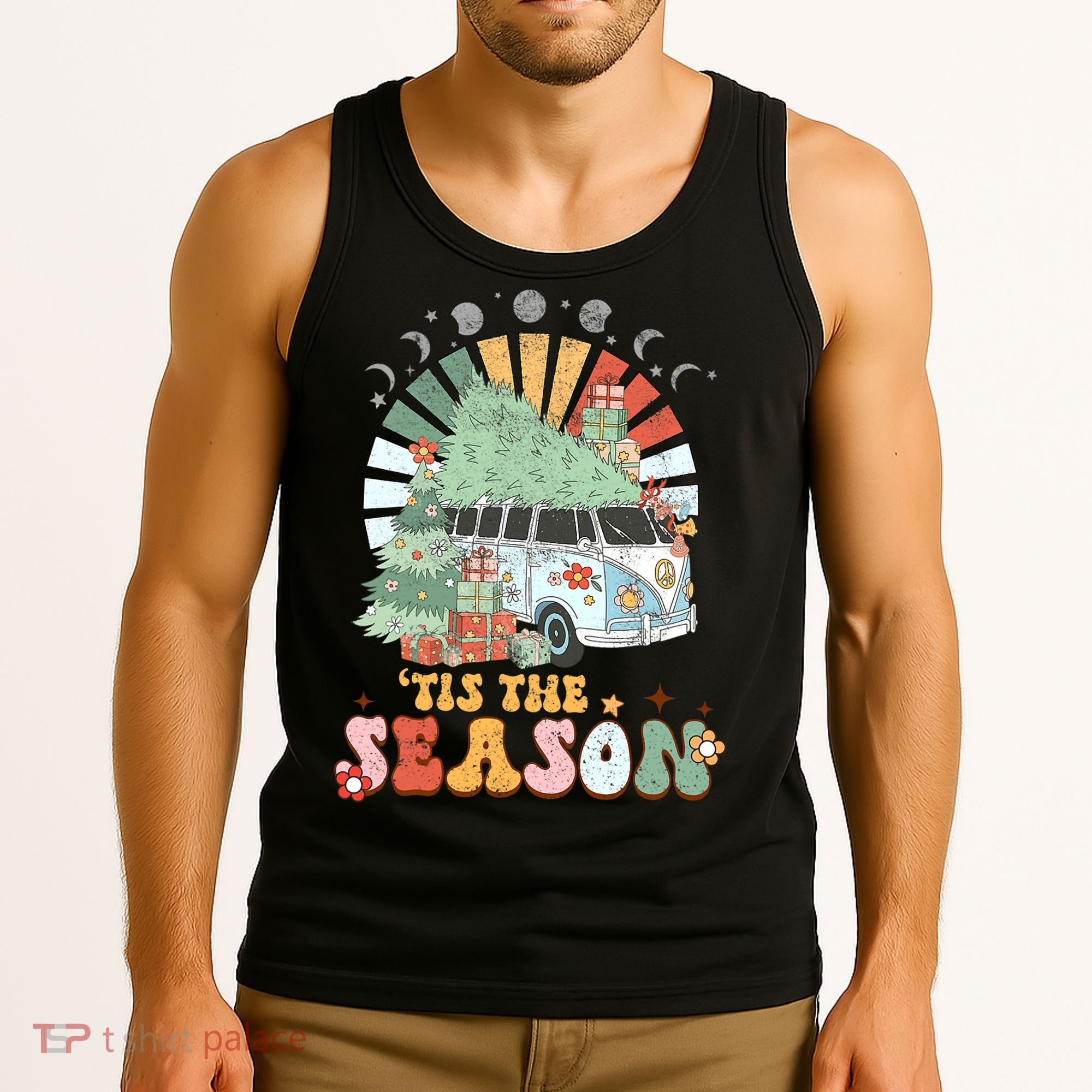 Tis' The Season Merry Camper Christmas Tree RV Camping Xmas Tank Top