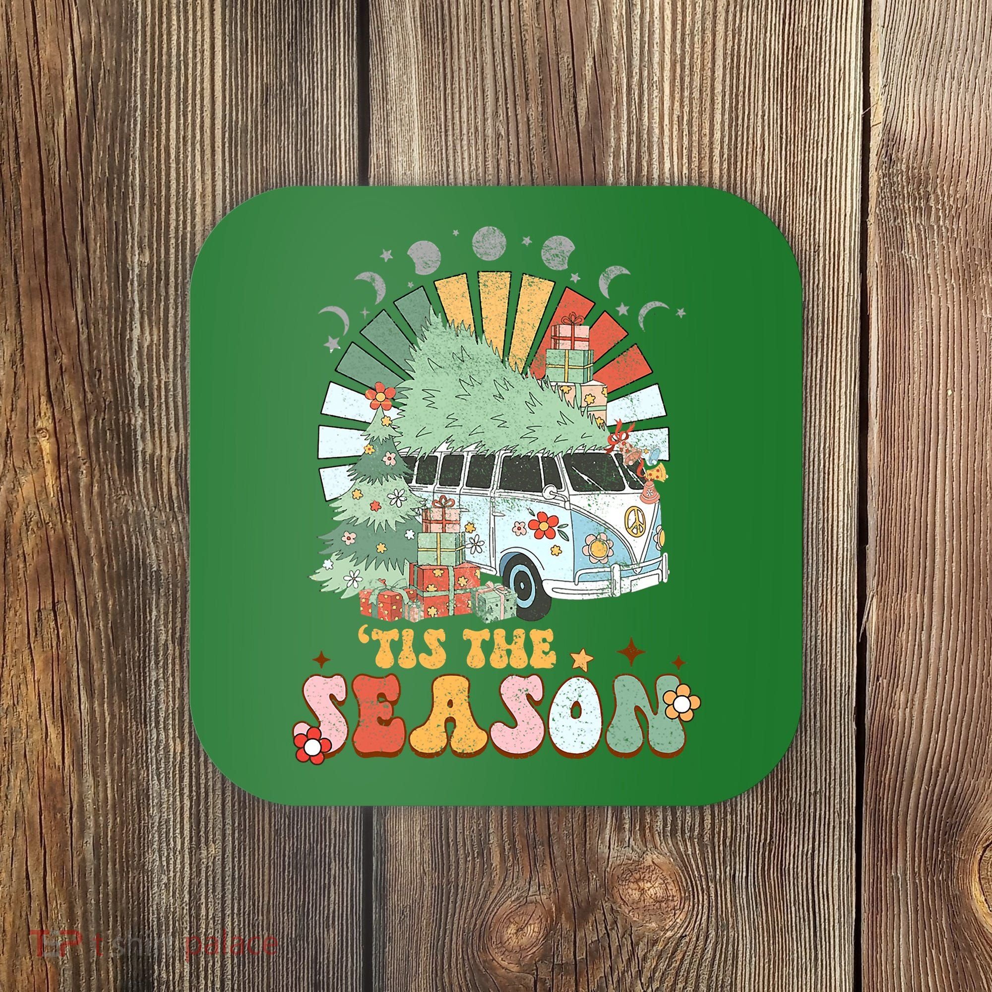 Tis' The Season Merry Camper Christmas Tree RV Camping Xmas Coaster