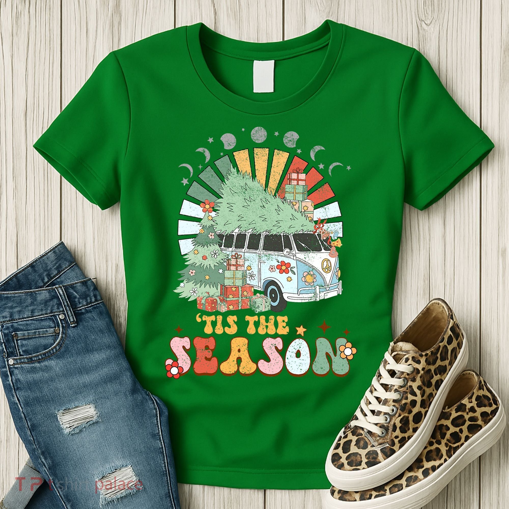 Tis' The Season Merry Camper Christmas Tree RV Camping Xmas Women's T-Shirt