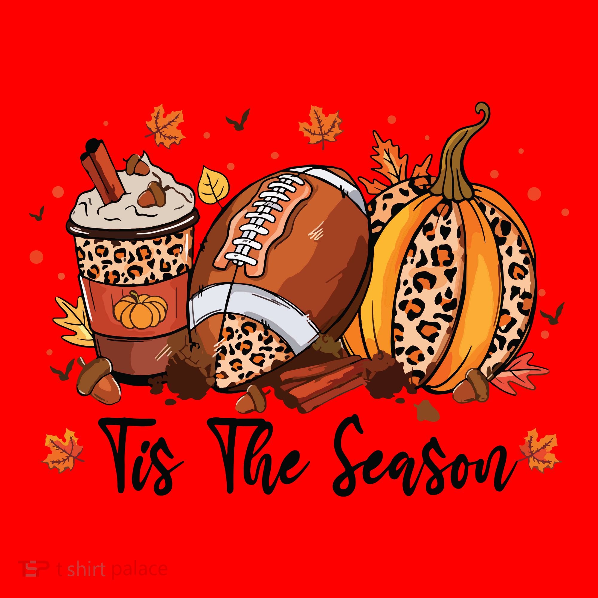 Tis The Season Pumpkin Spice Latte Halloween Football Coffee Santa Hat