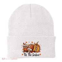 Tis The Season Pumpkin Spice Latte Halloween Football Coffee Beanie thumb 0
